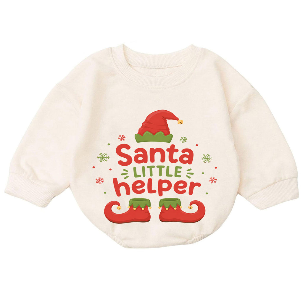 Santa's Little Helper Baby Romper, Elf Christmas Romper, Toddler 1st Birthday Holiday Outfit, Cute Santa Helper Xmas Gift for Baby — product view 7