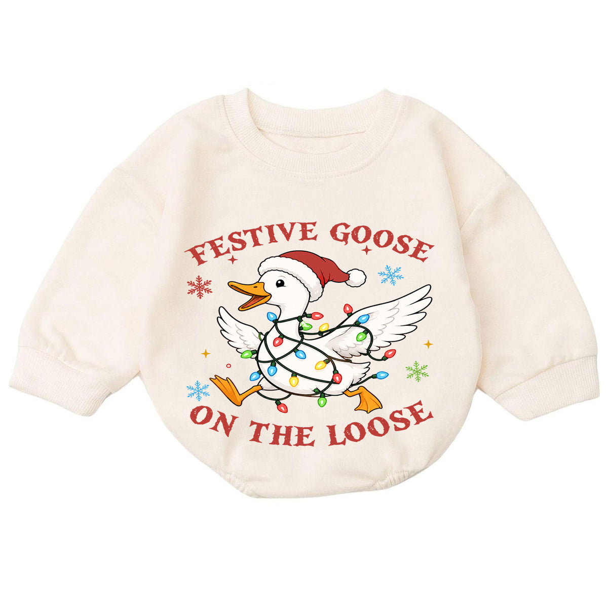 Christmas Goose Baby Romper, Funny Holiday Goose Outfit, Cute Toddler Xmas Gift, Festive Goose on the Loose — product view 7