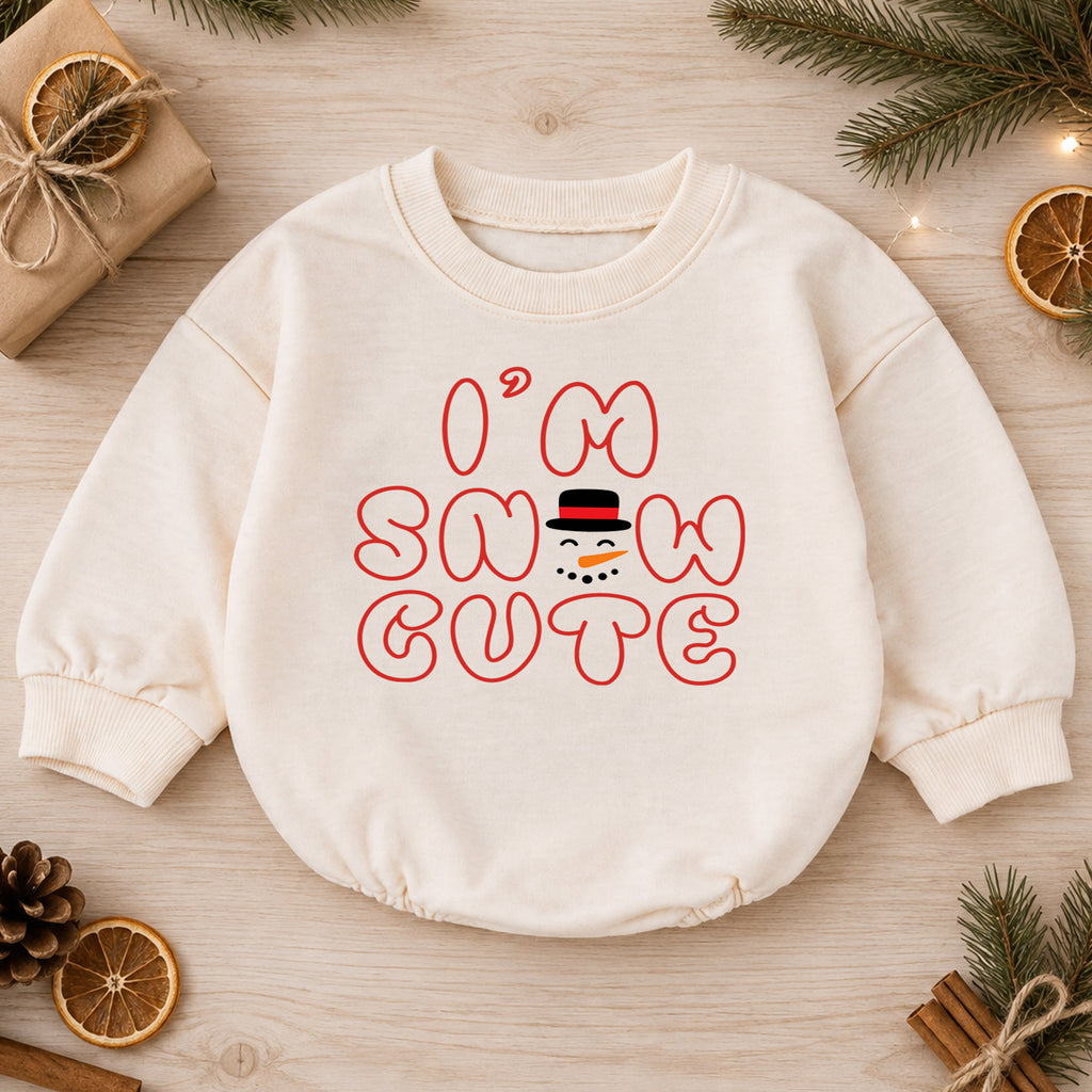 I'm Snow Cute Baby Christmas Romper, Minimal Snowman Holiday Outfit, Toddler Winter Clothes, Cute Xmas Gift — product view 1