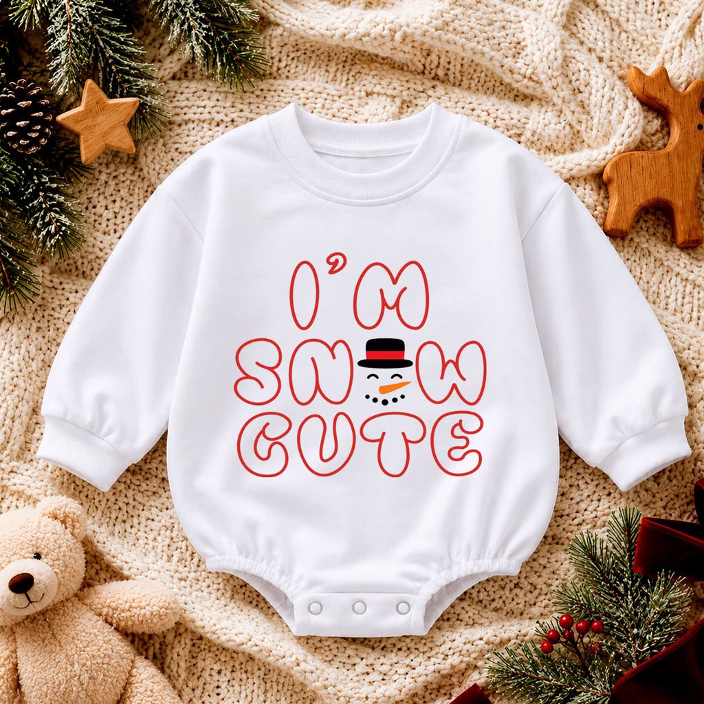 I'm Snow Cute Baby Christmas Romper, Minimal Snowman Holiday Outfit, Toddler Winter Clothes, Cute Xmas Gift — product view 4