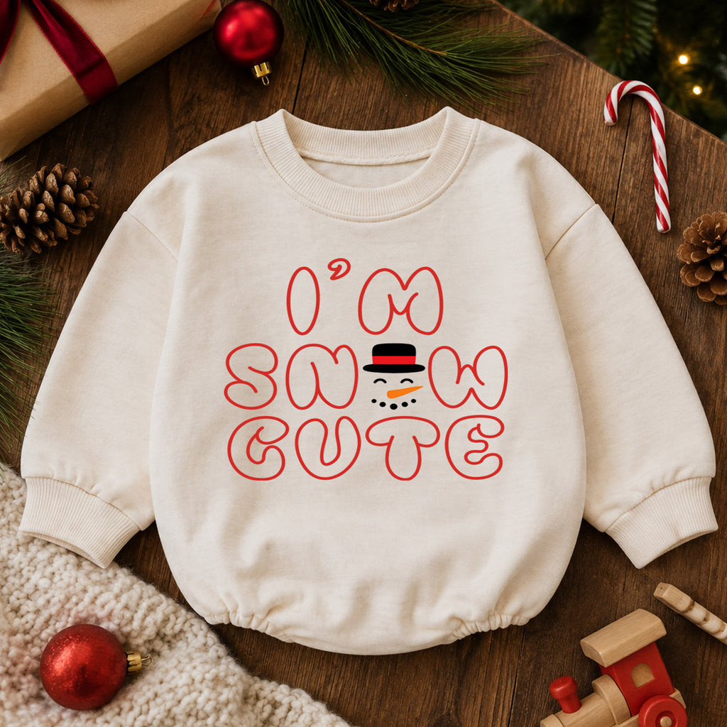 I'm Snow Cute Baby Christmas Romper, Minimal Snowman Holiday Outfit, Toddler Winter Clothes, Cute Xmas Gift — product view 6