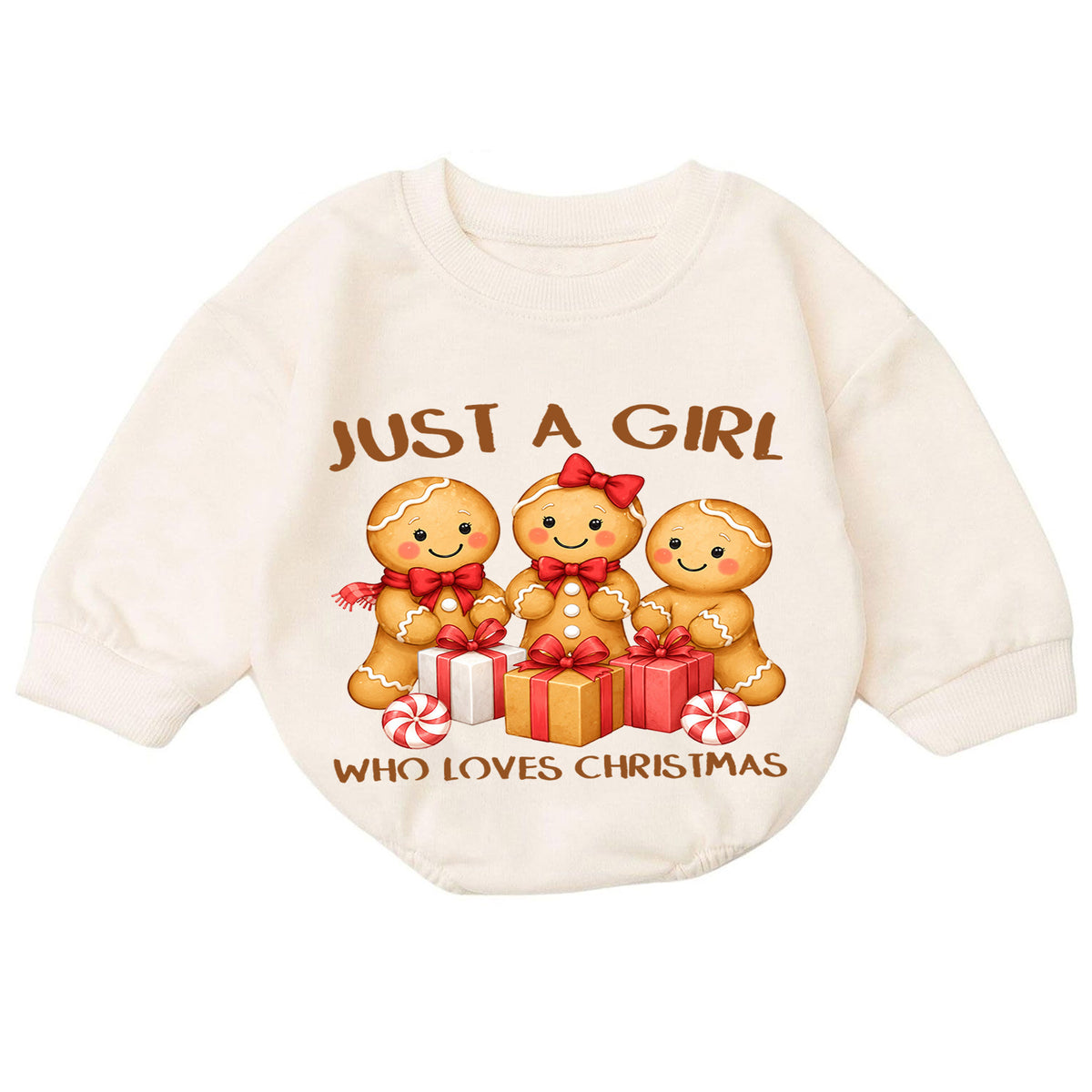 Just a Girl Who Loves Christmas Baby Romper, Gingerbread Girl Holiday Outfit, Toddler Xmas Clothes, Girl Gift — product view 7