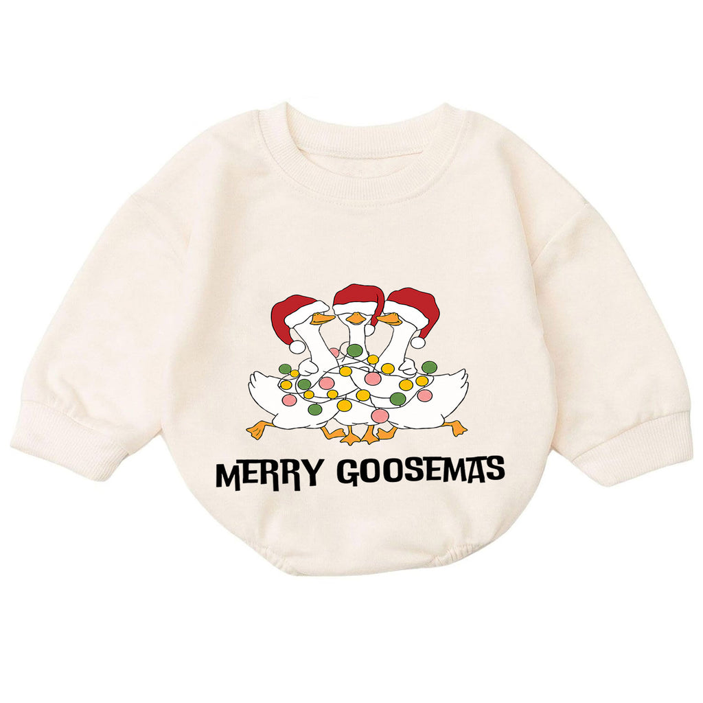 Funny Christmas Goose Baby Romper, Holiday Goose Trio Outfit, Cute Toddler Xmas Gift, Merry Goosemas — product view 7