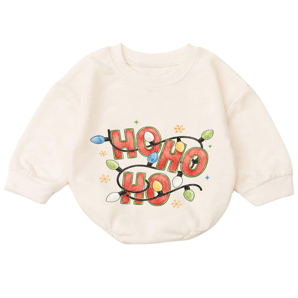Ho Ho Ho Baby Romper, Christmas Lights Holiday Romper, Retro Santa 1st Birthday Christmas Outfit, Cute Toddler Xmas Gift — product view 7