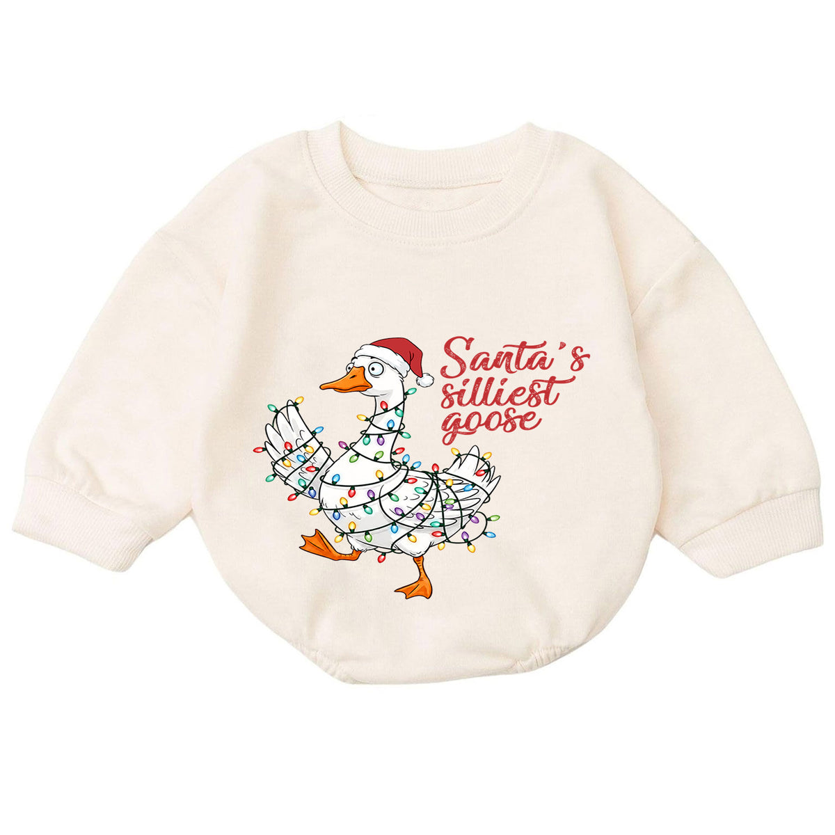 Santa's Silliest Goose Baby Romper, Funny Goose Christmas Romper, Toddler 1st Birthday Holiday Outfit, Silly Goose Xmas Gift for Baby — product view 7