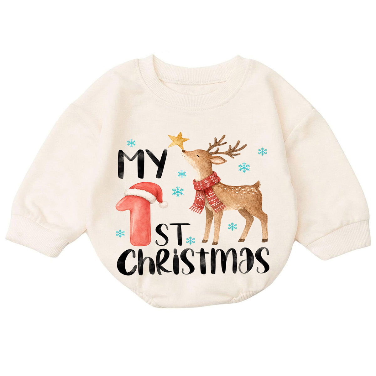 My 1st Christmas Reindeer Baby Romper, Watercolor Deer Holiday Romper, Baby First Christmas & 1st Birthday Outfit, Keepsake Gift — product view 7