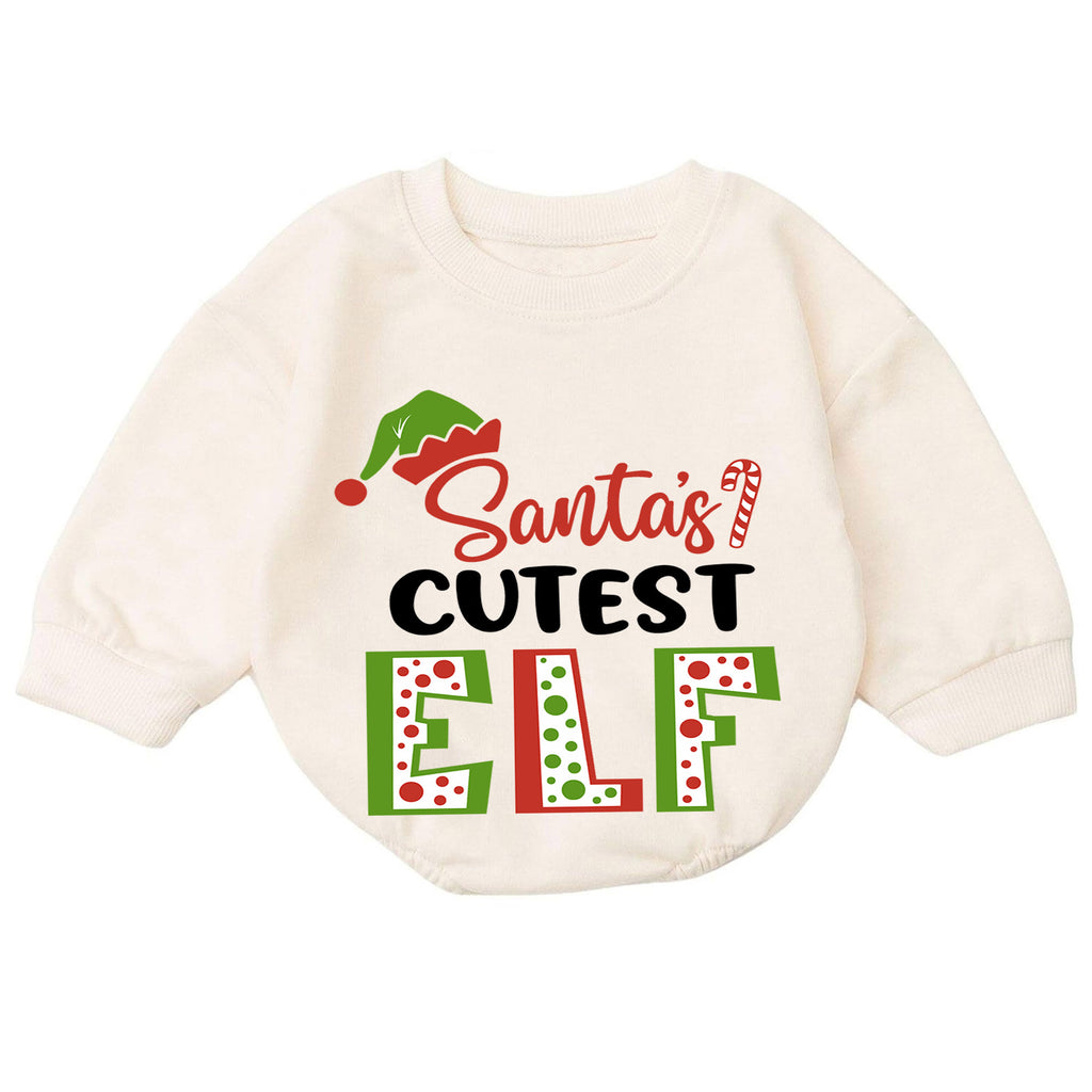 Santa's Cutest Elf Baby Romper, Elf Christmas Romper, Toddler 1st Birthday Holiday Outfit, Santa Helper Xmas Gift for Boys and Girls — product view 7
