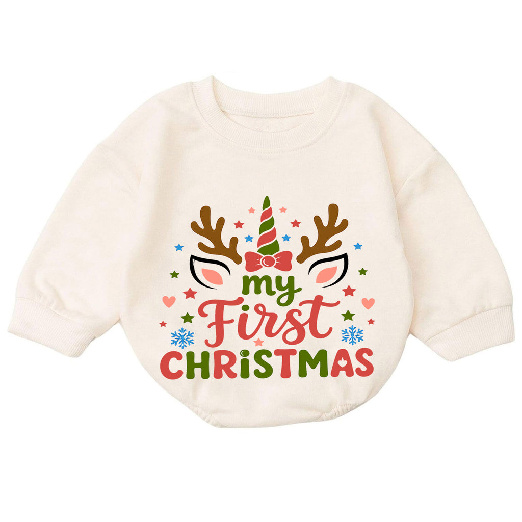 My First Christmas Unicorn Reindeer Baby Romper, Baby Girl Holiday Outfit, Toddler Xmas Clothes, 1st Christmas Gift — product view 7