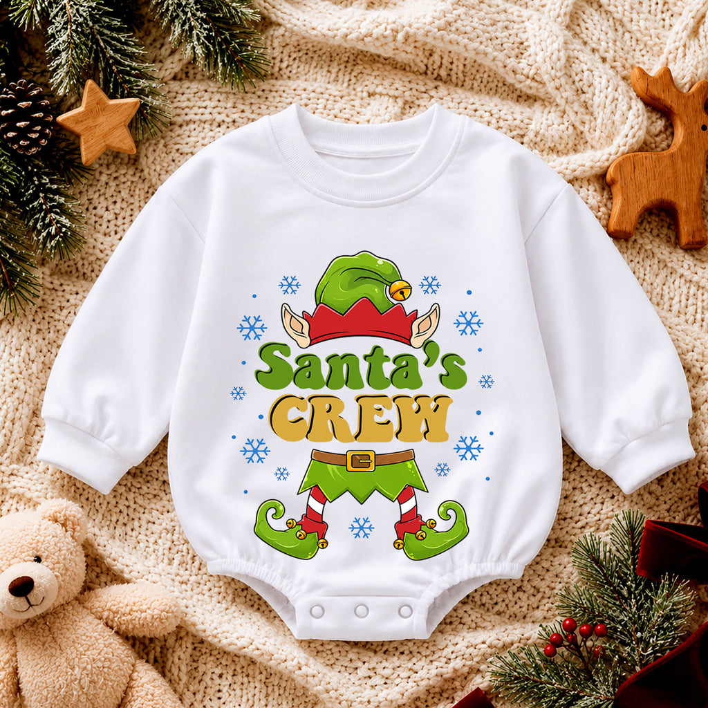 Santa's Crew Baby Romper, Cute Christmas Elf Outfit, Funny Holiday Romper, Toddler Xmas Gift, Baby 1st Christmas Keepsake — product view 4