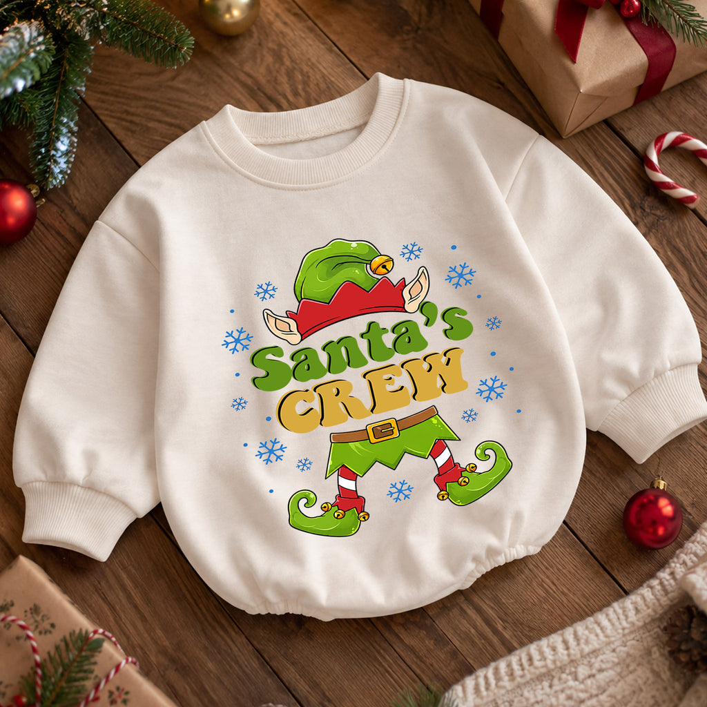 Santa's Crew Baby Romper, Cute Christmas Elf Outfit, Funny Holiday Romper, Toddler Xmas Gift, Baby 1st Christmas Keepsake — product view 5