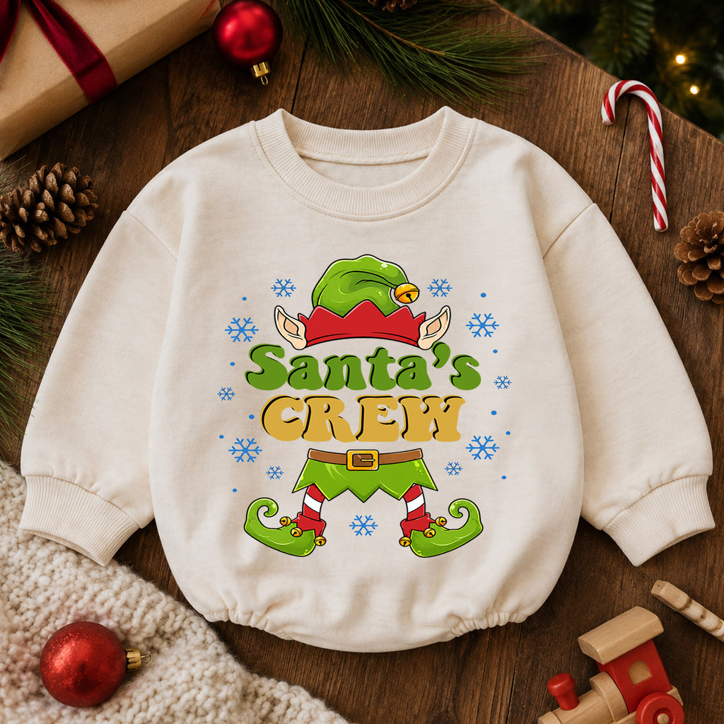 Santa's Crew Baby Romper, Cute Christmas Elf Outfit, Funny Holiday Romper, Toddler Xmas Gift, Baby 1st Christmas Keepsake — product view 6