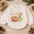 Merry Christmas Dinosaur Baby Romper, Cute Santa Dino Sleigh Outfit, Holiday Romper, Toddler Xmas Gift, Baby 1st Christmas — product view 1
