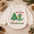 Baby 1st Christmas Romper, Cute Dinosaur Tree Holiday Outfit, Christmas Romper, Toddler Xmas Gift, Sweet 1st Birthday — product view 1