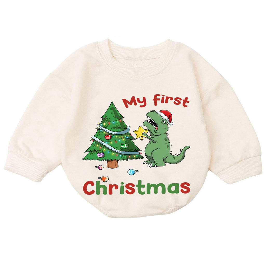 Baby 1st Christmas Romper, Cute Dinosaur Tree Holiday Outfit, Christmas Romper, Toddler Xmas Gift, Sweet 1st Birthday — product view 7