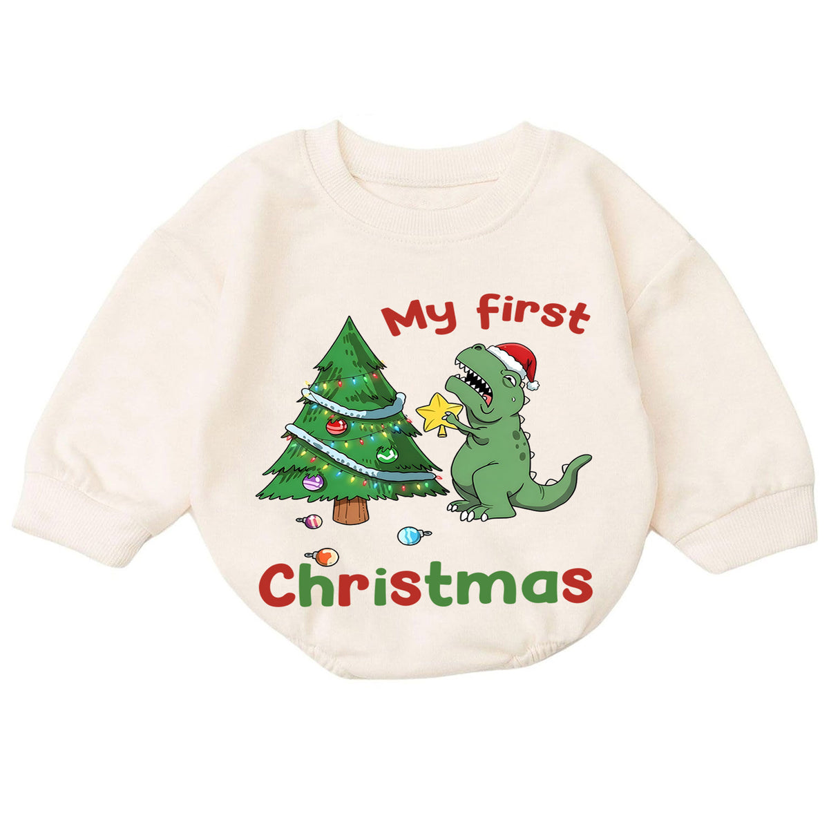 Baby 1st Christmas Romper, Cute Dinosaur Tree Holiday Outfit, Christmas Romper, Toddler Xmas Gift, Sweet 1st Birthday — product view 7