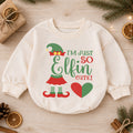 I'm Just So Elfin Cute Baby Christmas Romper, Elf Holiday Outfit, Toddler Xmas Clothes, Funny Christmas Baby Gift — product view 1