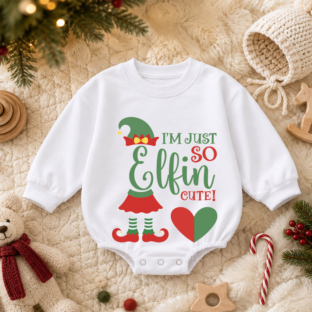 I'm Just So Elfin Cute Baby Christmas Romper, Elf Holiday Outfit, Toddler Xmas Clothes, Funny Christmas Baby Gift — product view 3
