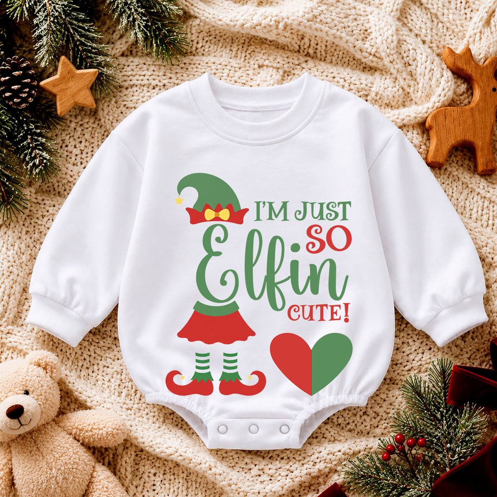 I'm Just So Elfin Cute Baby Christmas Romper, Elf Holiday Outfit, Toddler Xmas Clothes, Funny Christmas Baby Gift — product view 4