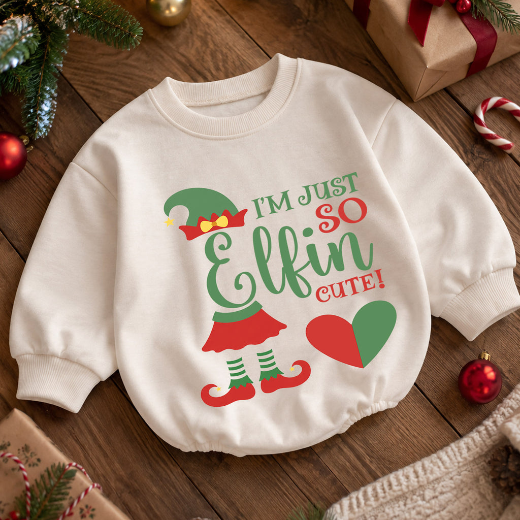 I'm Just So Elfin Cute Baby Christmas Romper, Elf Holiday Outfit, Toddler Xmas Clothes, Funny Christmas Baby Gift — product view 5