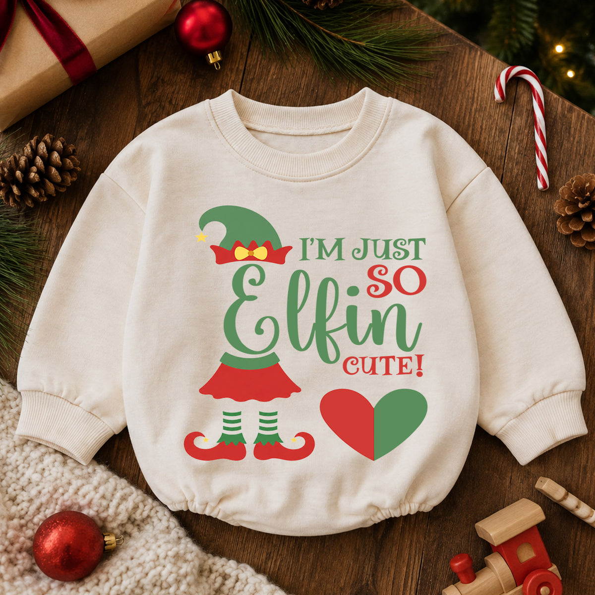 I'm Just So Elfin Cute Baby Christmas Romper, Elf Holiday Outfit, Toddler Xmas Clothes, Funny Christmas Baby Gift — product view 6