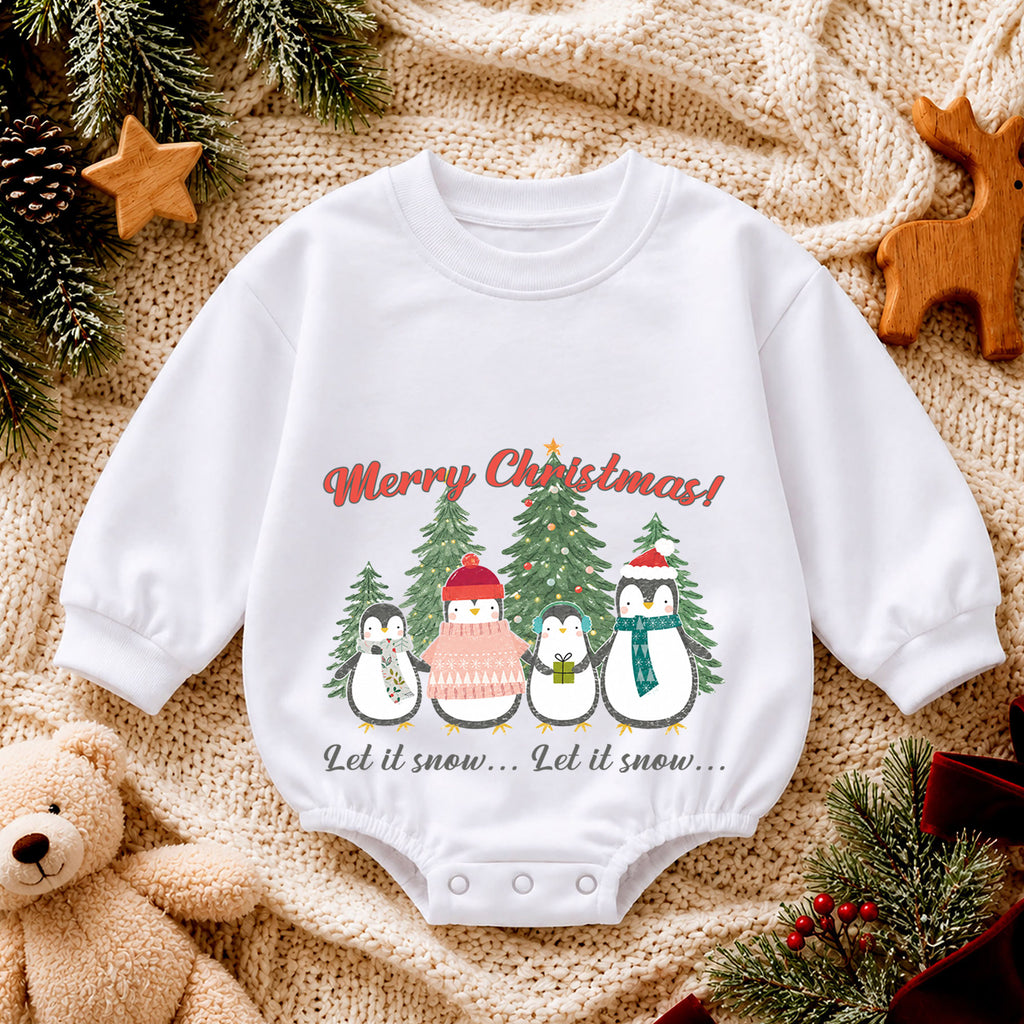 Penguin Family Christmas Baby Romper, Let It Snow Holiday Outfit, Toddler Christmas Romper, Cute 1st Christmas Gift for Baby — product view 4