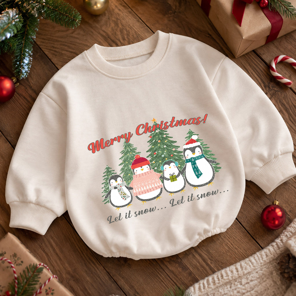 Penguin Family Christmas Baby Romper, Let It Snow Holiday Outfit, Toddler Christmas Romper, Cute 1st Christmas Gift for Baby — product view 5