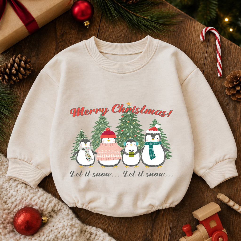 Penguin Family Christmas Baby Romper, Let It Snow Holiday Outfit, Toddler Christmas Romper, Cute 1st Christmas Gift for Baby — product view 6