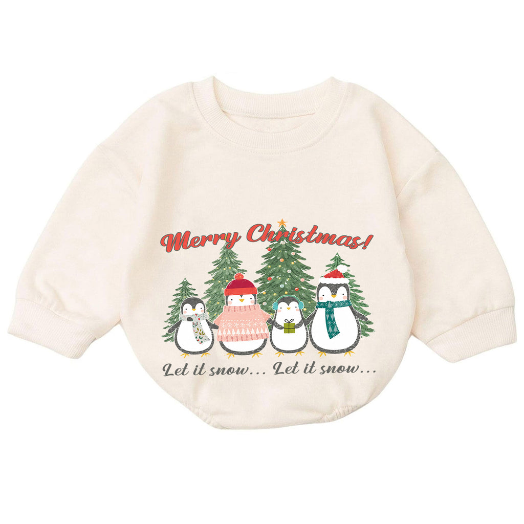 Penguin Family Christmas Baby Romper, Let It Snow Holiday Outfit, Toddler Christmas Romper, Cute 1st Christmas Gift for Baby — product view 7
