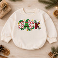 Personalized Christmas Name Baby Romper, Custom Festive Letter Holiday Outfit, Cute 1st Christmas Keepsake Gift for Baby — product view 1