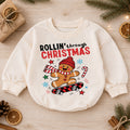 Rollin Through Christmas Baby Romper, Gingerbread Skateboard Holiday Outfit, Toddler Xmas Romper, Cute 1st Christmas Gift — product view 1