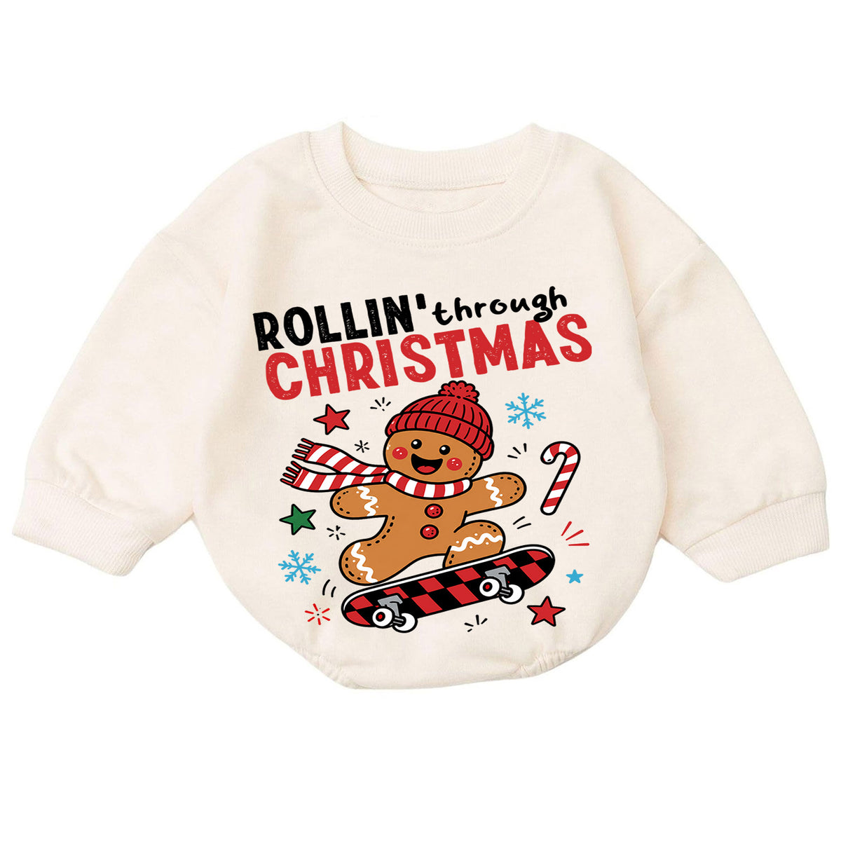 Rollin Through Christmas Baby Romper, Gingerbread Skateboard Holiday Outfit, Toddler Xmas Romper, Cute 1st Christmas Gift — product view 7