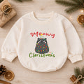 Meowy Christmas Cat Baby Romper, Black Kitty Holiday Outfit, Festive Christmas Gift for Baby — product view 1