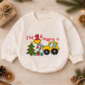Construction 1st Birthday Christmas Baby Romper, I'm One and Digging It Loader Outfit, Toddler Holiday Romper, Gift for Boy — product view 1