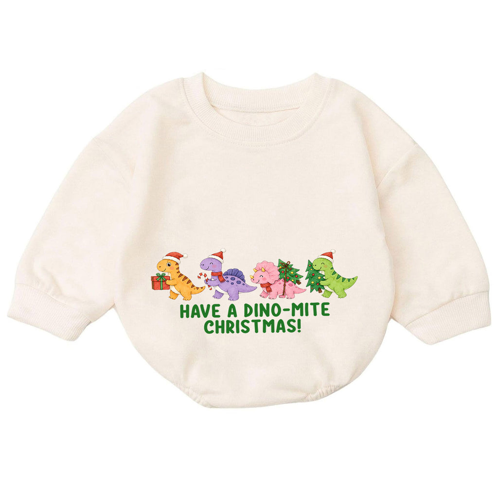 Have a Dino-Mite Christmas Baby Romper, Cute Dinosaur Holiday Outfit, Toddler Xmas Clothes, Christmas Dino Gift — product view 7