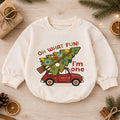 Christmas 1st Birthday Baby Romper, Oh What Fun I'm One Car Outfit, Christmas Tree Toddler Romper, Cute 1st Christmas Gift — product view 1