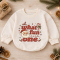 Santa 1st Birthday Christmas Baby Romper, Oh What Fun It Is to Be One Outfit, Toddler Holiday Romper, 1st Christmas Gift — product view 1