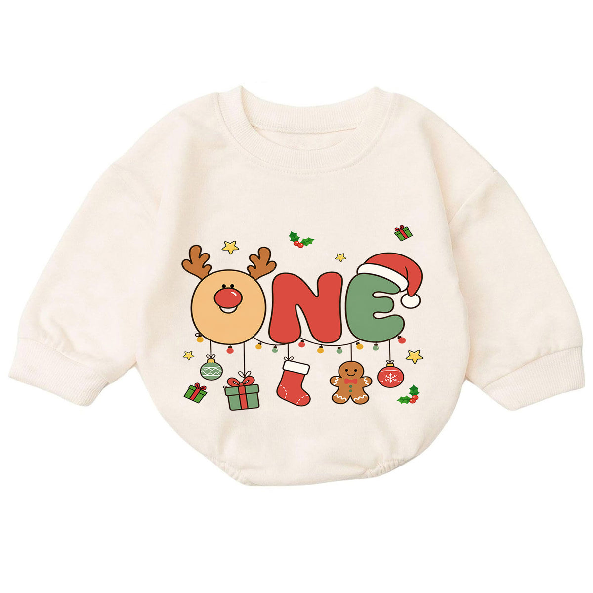 Reindeer 1st Birthday Christmas Baby Romper, Cute One Holiday Outfit, Gingerbread Toddler Romper, 1st Christmas Gift for Baby — product view 7
