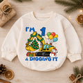 I'm 1 and Digging It Christmas Baby Romper, Excavator 1st Birthday Outfit, Construction Toddler Romper, Holiday Gift for Boy — product view 1