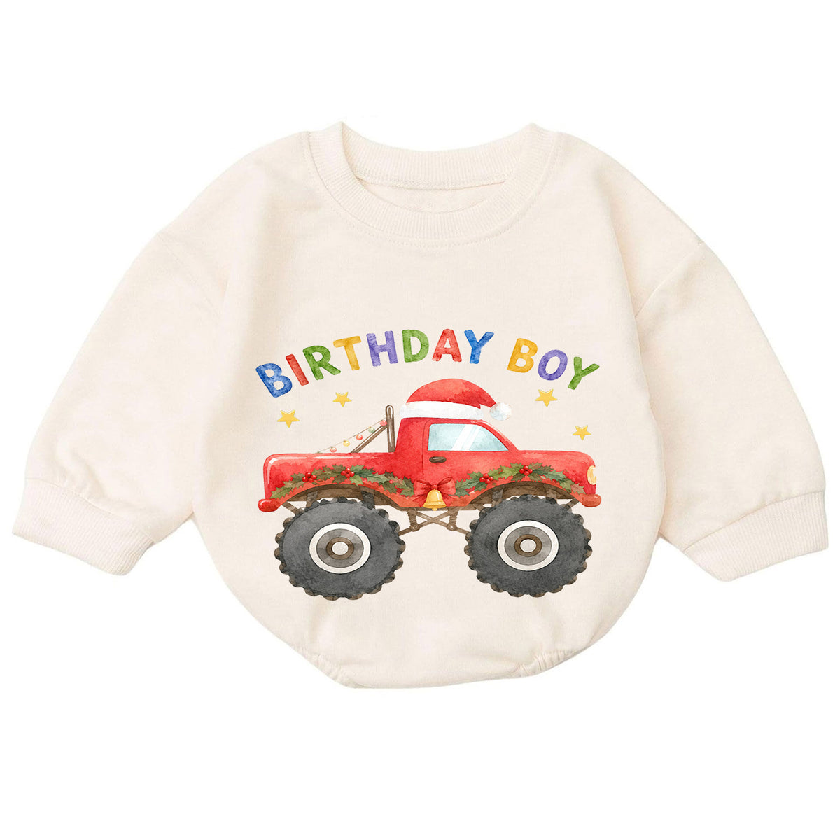 Christmas Birthday Boy Baby Romper, Red Monster Truck Holiday Outfit, Toddler Christmas Romper, 1st Birthday Gift for Boy — product view 7