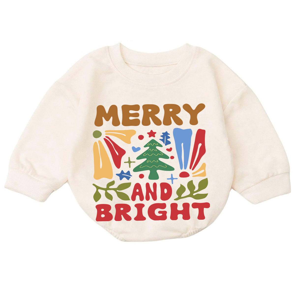 Merry and Bright Christmas Baby Romper, Retro Christmas Tree Outfit, Toddler Holiday Romper, Cute 1st Christmas Gift for Baby — product view 7