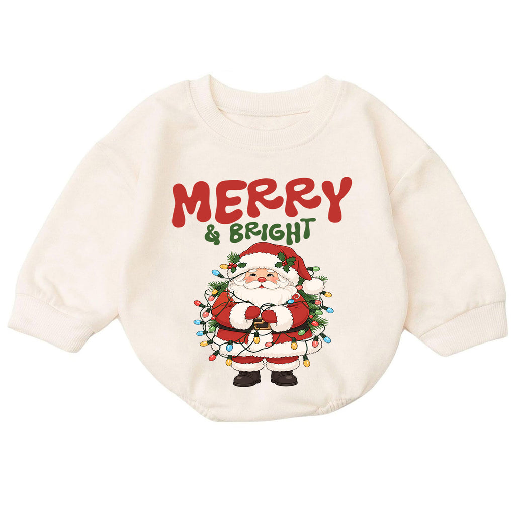 Merry and Bright Santa Baby Romper, Christmas Lights Holiday Outfit, Toddler Christmas Romper, Cute 1st Christmas Gift for Baby — product view 7