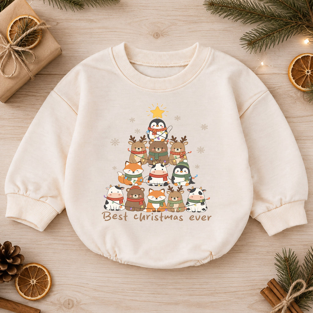 My 1st Christmas Baby Footprint Romper, Baby First Christmas & 1st Birthday Holiday Outfit, Newborn Xmas Keepsake, Cute Toddler Gift — product view 1