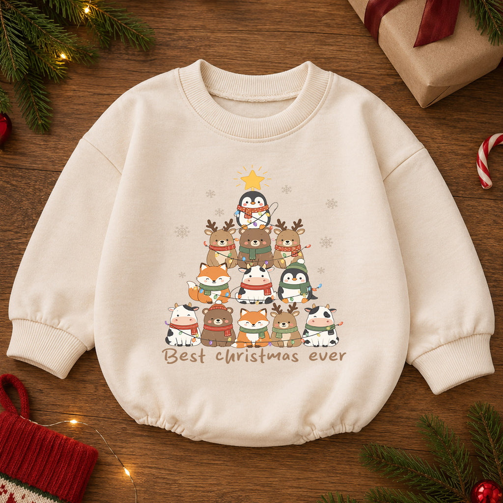 My 1st Christmas Baby Footprint Romper, Baby First Christmas & 1st Birthday Holiday Outfit, Newborn Xmas Keepsake, Cute Toddler Gift — product view 2