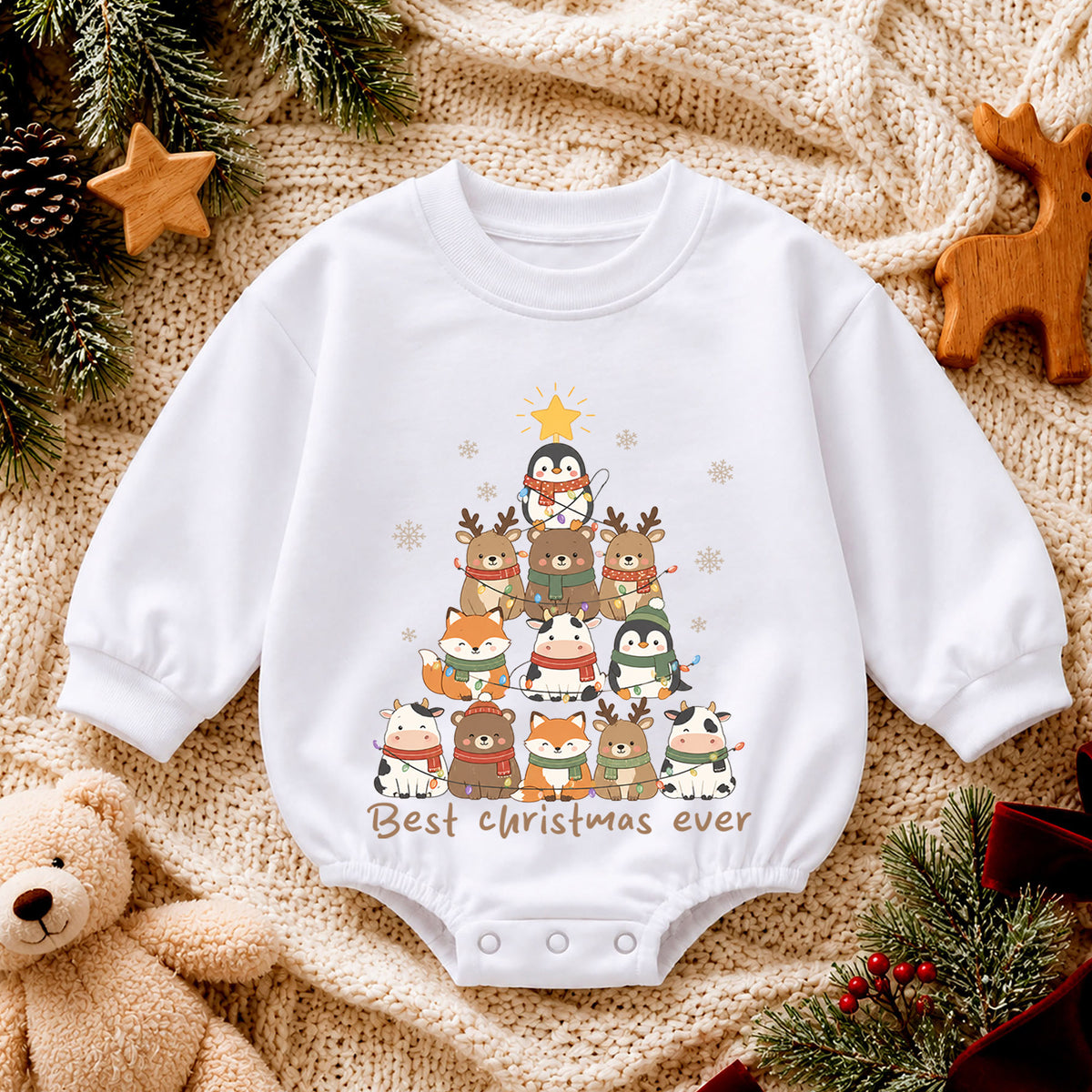 My 1st Christmas Baby Footprint Romper, Baby First Christmas & 1st Birthday Holiday Outfit, Newborn Xmas Keepsake, Cute Toddler Gift — product view 4