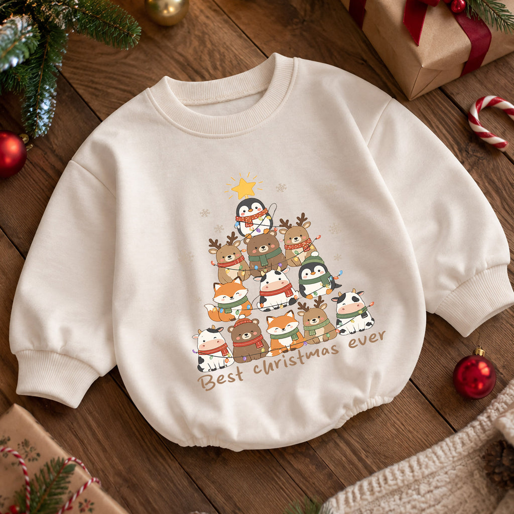 My 1st Christmas Baby Footprint Romper, Baby First Christmas & 1st Birthday Holiday Outfit, Newborn Xmas Keepsake, Cute Toddler Gift — product view 5