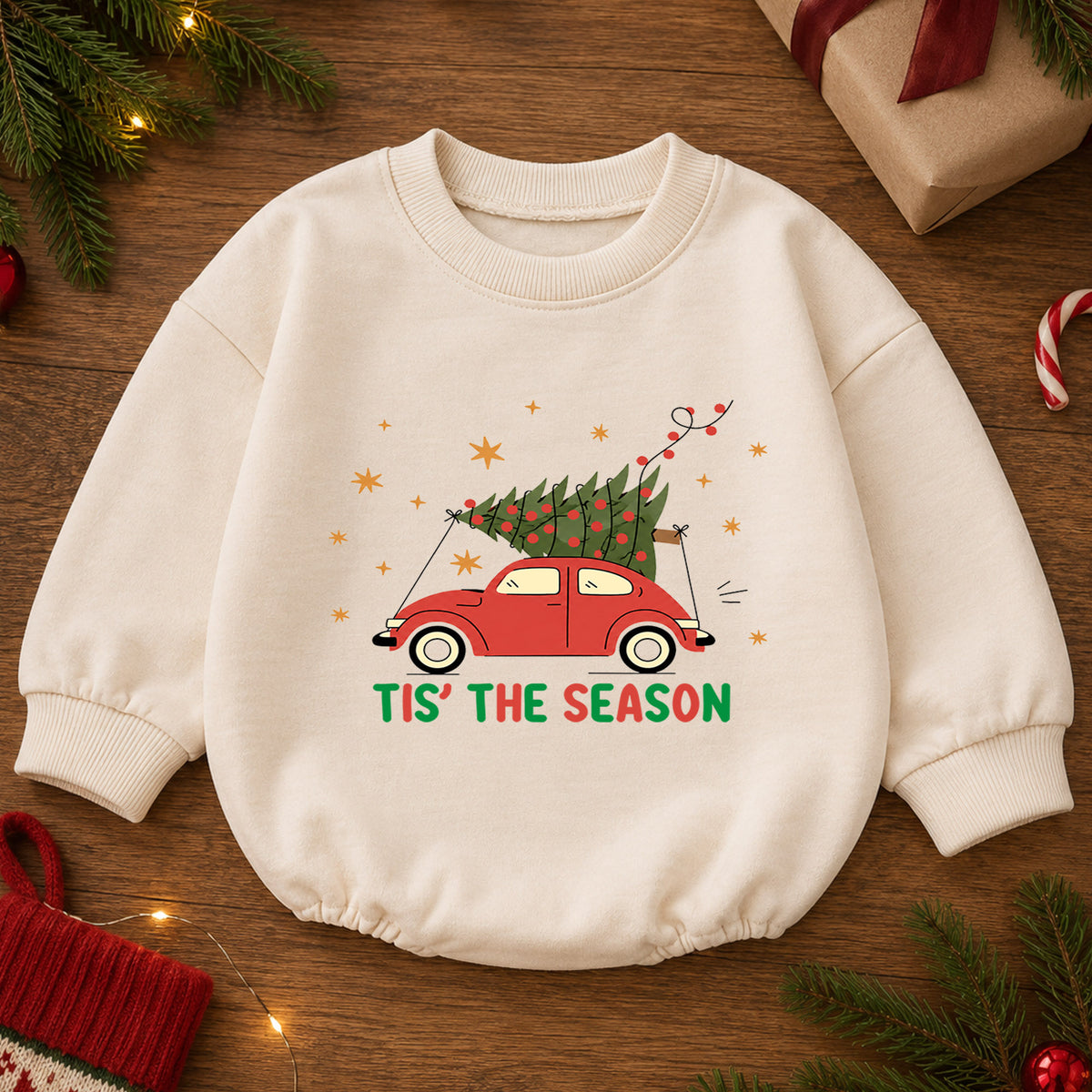 Christmas Movie With Mommy Baby Romper, Watching Christmas Movies Toddler Outfit, Mommy and Me Xmas Romper 1st Birthday Holiday Gift — product view 2