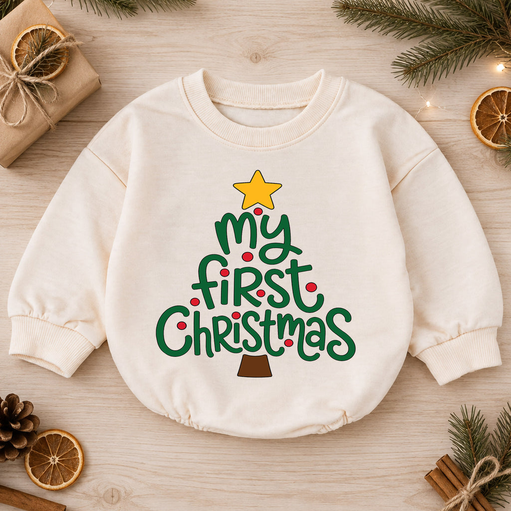 God Says I Am Christmas Baby Romper, Christian Baby 1st Birthday Holiday Outfit, Faith Christmas Romper for Toddler, Religious Gift — product view 1
