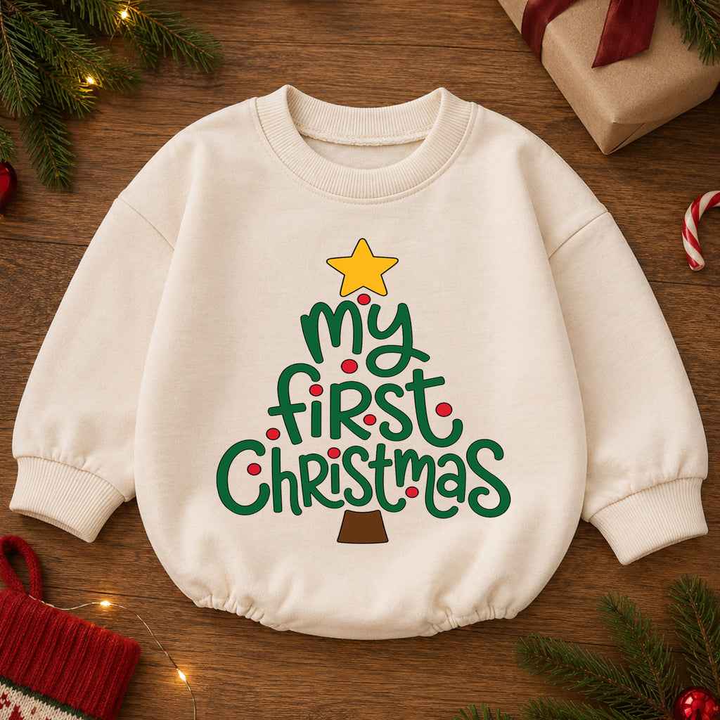 God Says I Am Christmas Baby Romper, Christian Baby 1st Birthday Holiday Outfit, Faith Christmas Romper for Toddler, Religious Gift — product view 2
