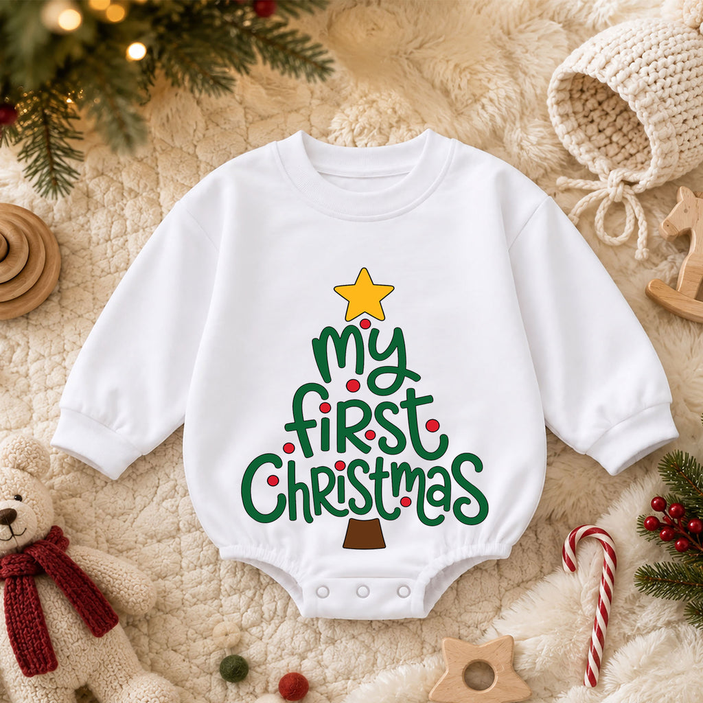 God Says I Am Christmas Baby Romper, Christian Baby 1st Birthday Holiday Outfit, Faith Christmas Romper for Toddler, Religious Gift — product view 3