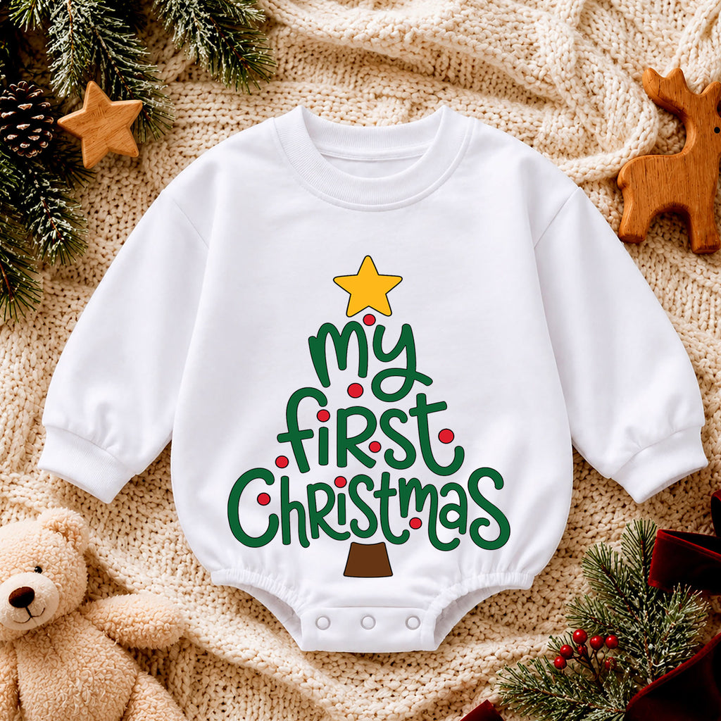God Says I Am Christmas Baby Romper, Christian Baby 1st Birthday Holiday Outfit, Faith Christmas Romper for Toddler, Religious Gift — product view 4